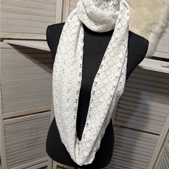 Twice Chic Boutique Accessories - Elegant White Eyelet Crochet Lace Infinity Scarf
